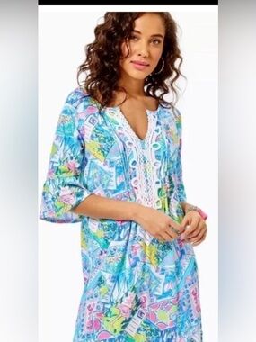 Lilly Pulitzer Krysta Tunic Dress Wish You Were Here Beach Crab Sailboat L